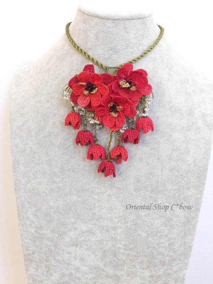 日本発送★立体トゥーオヤ｜ブローチ＆ネックレス・レッド系[2010sf885]