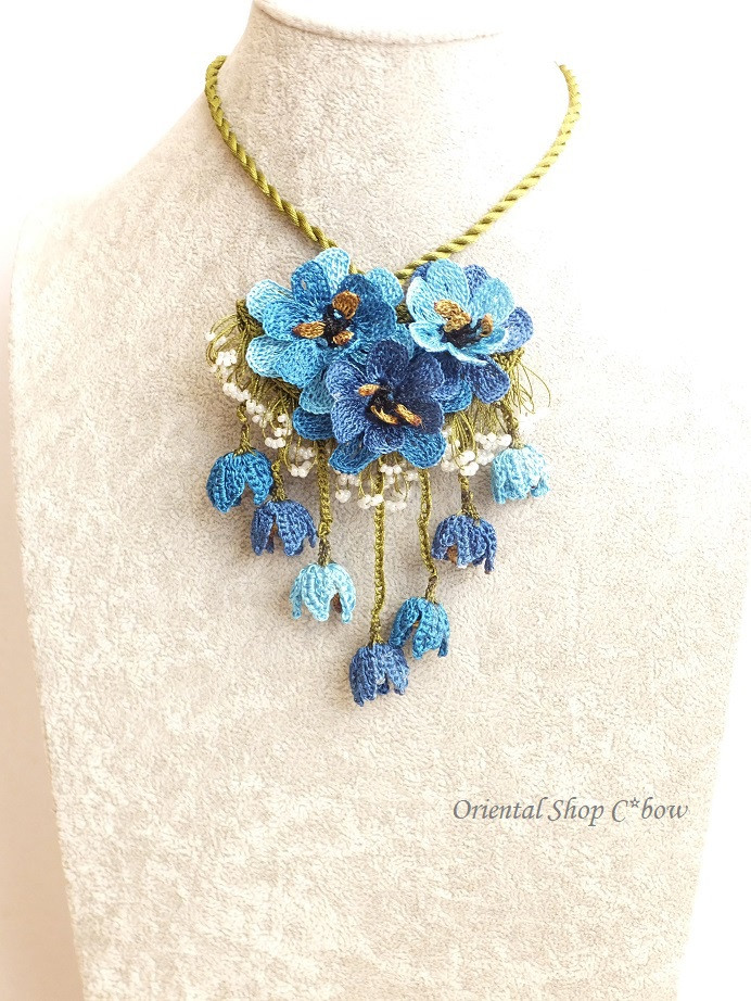 日本発送★立体トゥーオヤ｜ブローチ＆ネックレス・ターコイズブルー系[2010sf885]