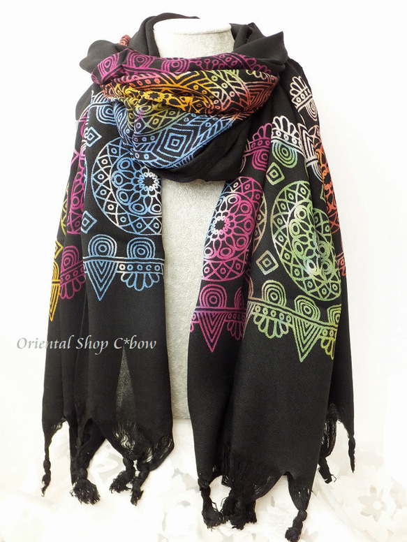 コットンストール｜トルコ木版風レインボー｜C[201030175-1] ストール