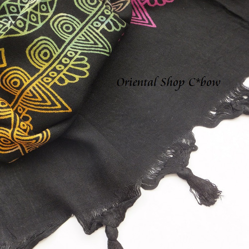 コットンストール｜トルコ木版風レインボー｜C[201030175-1] ストール