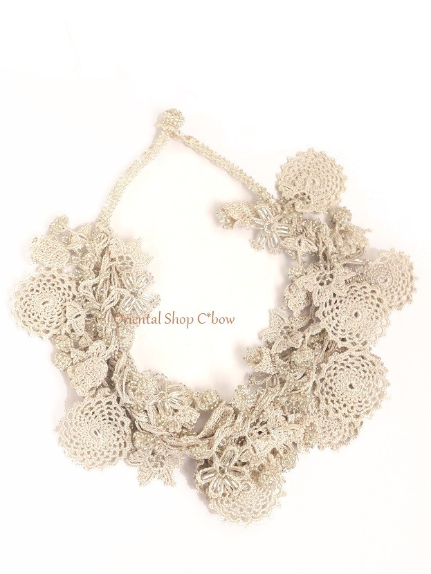 華やか☆ビジューネックレス☆ボリューム・オヤ｜アイボリー[1911130805]