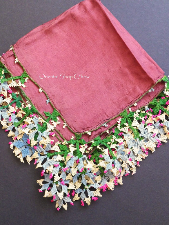 コレクション｜ブルサ：カラジャベイ｜アンティークオヤスカーフ｜シルクイーネオヤ：テラコッタ[bursa-1] です 嫁入り道具