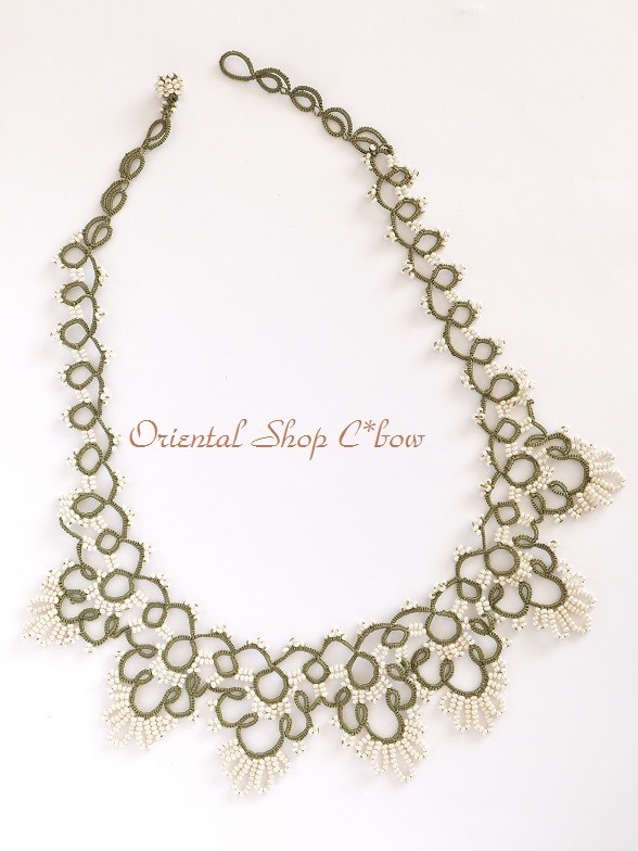 タティングレース☆ボンジュックオヤネックレス｜メキッキオヤ・モスグリーン[17032501]