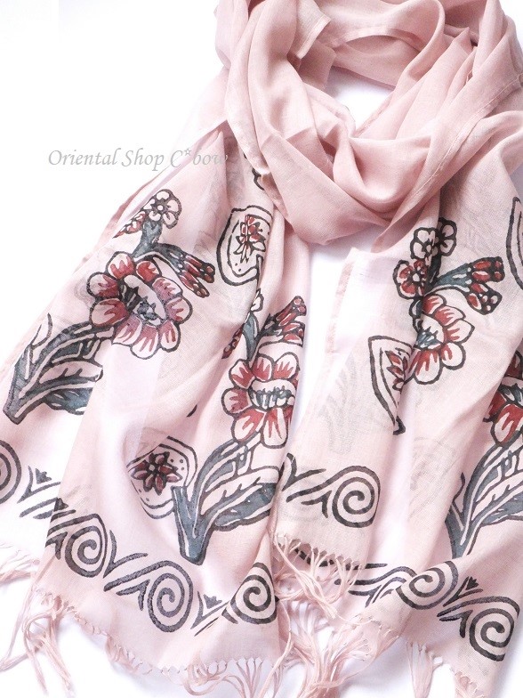 日本発送★ふわり軽★コットン☆トカット：木版：手押しストール・エルバン（多色・３色）｜アンティークローズ