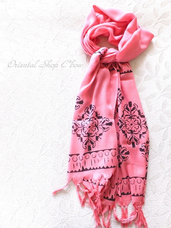 日本発送★トルコのバスク|トカット：木版：手押しストール｜ピンク