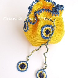 手編みナザルボンジュウのミニ巾着｜黄色・１ 3枚目の画像