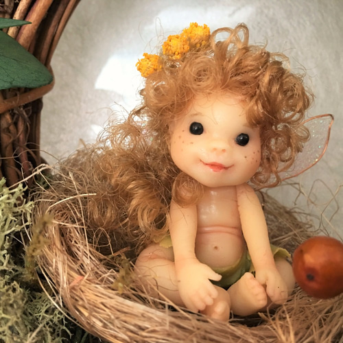 森の妖精人形　ハンドメイド 和紙人形『月夜に羽ばたく森の妖精』／手のひらサイズの洋風