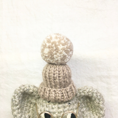 送料無料♪ミニチュアポンポンニット帽 ブラウングレー あみぐるみ