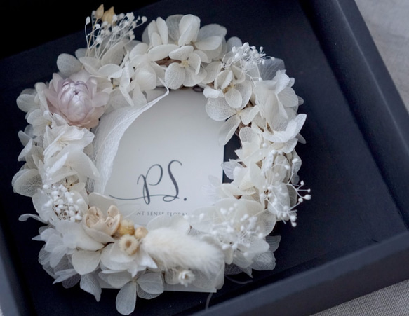 PlantSense母親節特選～幸福希望潔白永生不凋花繡球花圈含送禮包裝 第6張的照片