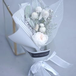 溫柔之愛永生花不凋香檳白庭園玫瑰捧花花束含外盒包裝 第4張的照片