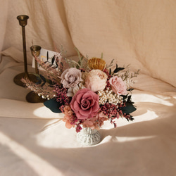 煙薰粉色沙漠玫瑰搭配古典花器永生花乾燥花桌花賀開幕生日結婚紀念新居誌慶 第1張的照片