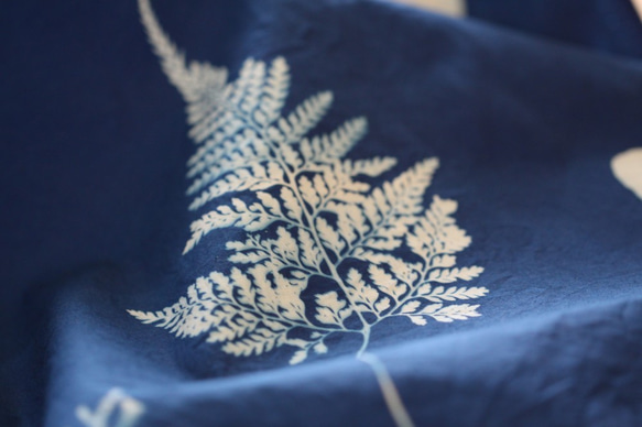 【フーリフラワー＆グラスフーリ】青い太陽の植物イラスト絵本布花・植物プリント布・ドアカーテン・布飾り 2枚目の画像