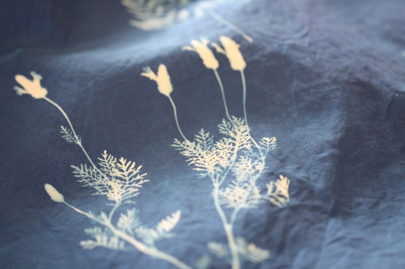 【フーリフラワー＆グラスフーリ】青い太陽の植物イラスト絵本布花・植物プリント布・ドアカーテン・布飾り 3枚目の画像