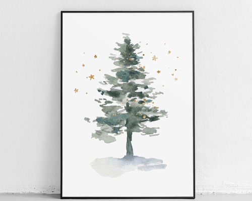 スプレーアート　もみの木　未使用　絵画　オシャレ　クリスマス クリスマスアートポスターA4 モノクロ もみの木Ⅱ | ROPONNA