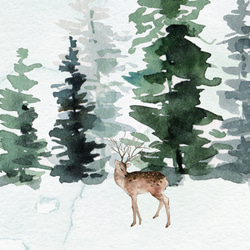 北欧ポスター 【DEER】　休日　鹿　冬　モミの木　クリスマス　Xmas 2枚目の画像