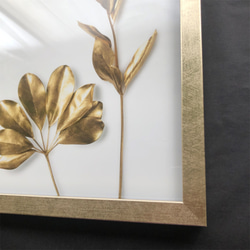 デザインポスター【ゴールドリーフ】A4/A3サイズ　額装　フレーム付き　シャンパンゴールド　花　ボタニカル 4枚目の画像