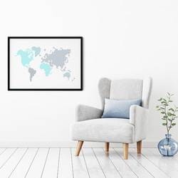 デザイン ポスター【モダン世界地図】オフィス　子供部屋　リビング　書き込めるマップ 1枚目の画像