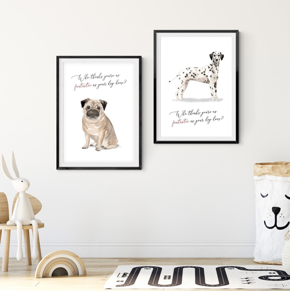 ５種類の犬のポスター 【パグ ポメラニアン プードル 等】 名言　水彩　オードリーヘップバーン名言　北欧 6枚目の画像