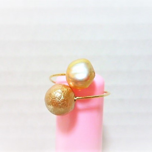 14kgf淡水コットンパールのダブルパールデザインワイヤーオープン