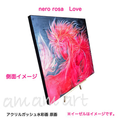 水彩画 原画　nero rosa ( ブラック ピンク )  Love  F8号  送料無料 3枚目の画像