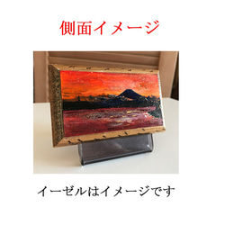 木 に描く 小さな絵画  「 江の島 と 富士 の 夕日 」 水彩 アクリルガッシュ 原画 3枚目の画像