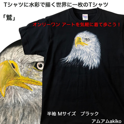 Tシャツ に 水彩 で描く  世界に1枚 のTシャツ!  オンリーワン !  鷲 M サイズ アートを気軽に着て歩こう！ 1枚目の画像