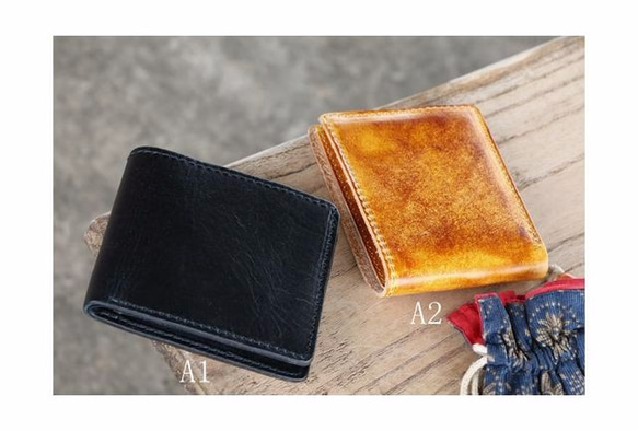 ハンドメイド 財布 二つ折 牛革 レディース 手作り 多機能 小銭入れ 黒 レザー 人気 かわいい おしゃれ Y38 2枚目の画像