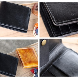 ハンドメイド 財布 二つ折 牛革 レディース 手作り 多機能 小銭入れ 黒 レザー 人気 かわいい おしゃれ Y38 5枚目の画像