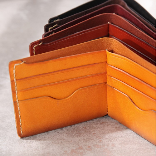 ハンドメイド 財布 手作り レザー 本革 牛革 二つ折り 財布 レディース