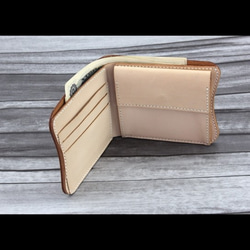 手作り 二つ折り 財布 皮 小銭入れあり 栃木レザー ハンドメイド 本革 北欧 ミニ 財布 レディース メンズ RK18 2枚目の画像