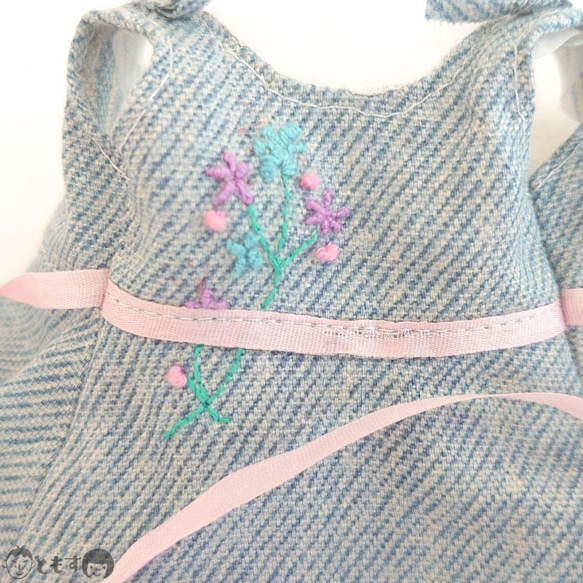 デニム風刺繍ワンピース（ピンク） 3枚目の画像