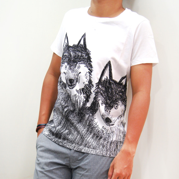 動物圖案T恤  狼狗 （白） 第5張的照片