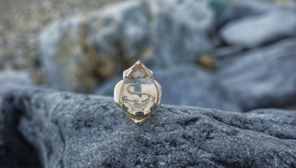 アンカー リング / ホワイト クリスタル スターリング シルバー ハンドメイド リング