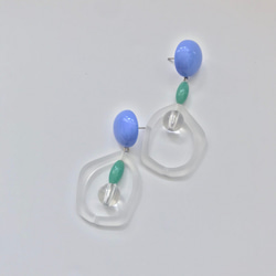 Marygo 夢幻配色藍紫x綠不規則透明耳環 第1張的照片