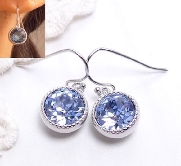 スワロフスキー1088#のビジューピアスSライトサファイヤ 1枚目の画像