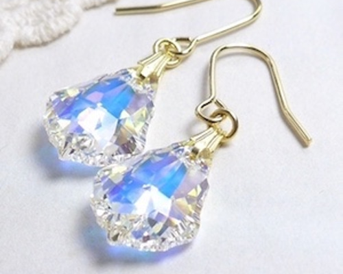 ✨極美品✨スワロフスキー SWAROVSKI レインボークリスタルフックピアス Luna ドロップピアス, クリスタル・パール, アシンメトリー