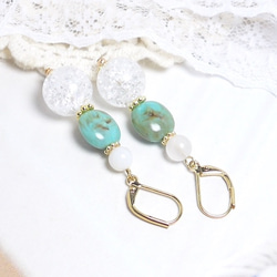 ドイツビーズとpowerstoneのヴィンテージ風ピアスGターコイズ 2枚目の画像