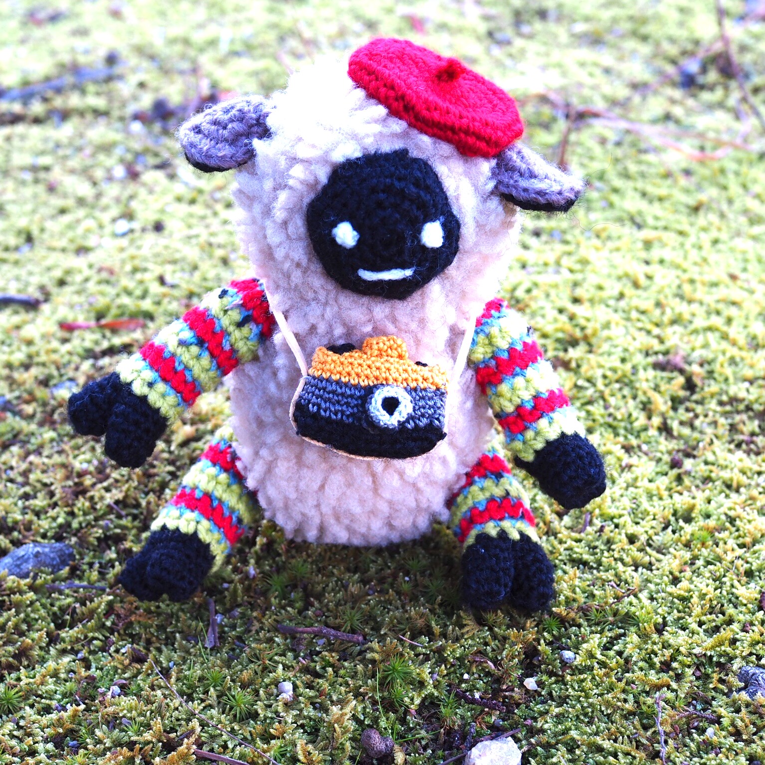 赤いベレー帽のお出掛け黒ヒツジちゃん