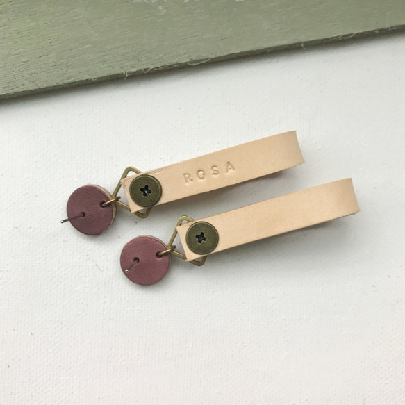 皮革耳環_耳針式_圓緞帶1號作品_木苺搭原色_Leather Earring 第2張的照片