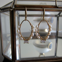 Minertés=珍珠、鋯石、簡約黃銅耳環 第1張的照片