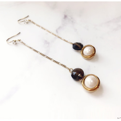 ∴Minertés=シトリン‧ドレープスタイルの長い真珠のイヤリング‧∴ 2枚目の画像