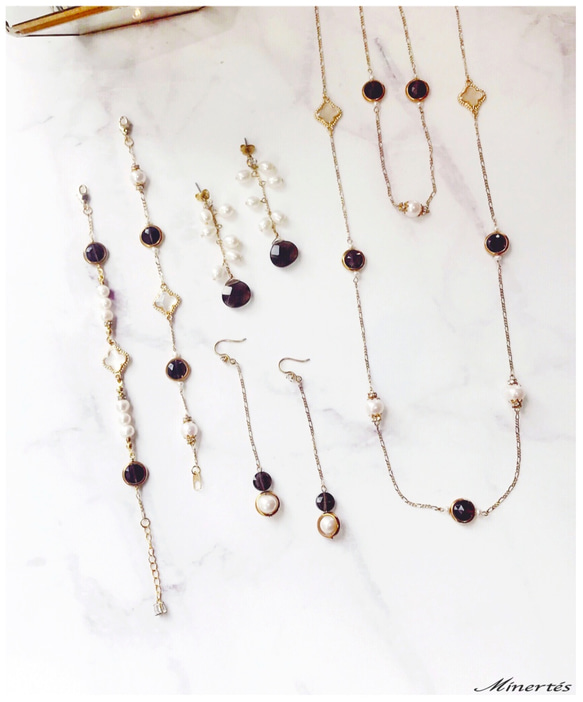 ∴Minertés=シトリン‧ドレープスタイルの長い真珠のイヤリング‧∴ 4枚目の画像