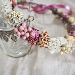 ☆受注製作☆プリザーブド フラワー&ドライフラワーの花かんむり  pink ver. 3枚目の画像