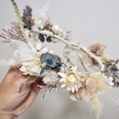 ☆受注製作☆記念日を彩るドライフラワーの花かんむり&ミドルブーケ  