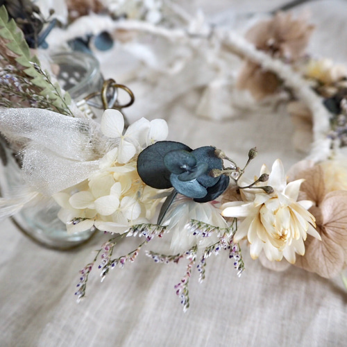 ☆受注製作☆記念日を彩るドライフラワーの花かんむり&ミドルブーケ  