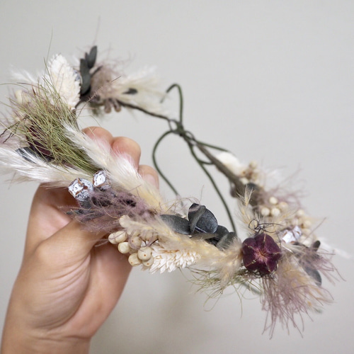 記念日を彩るドライフラワーの花かんむり&ミニブーケ purple ver. 雑貨  