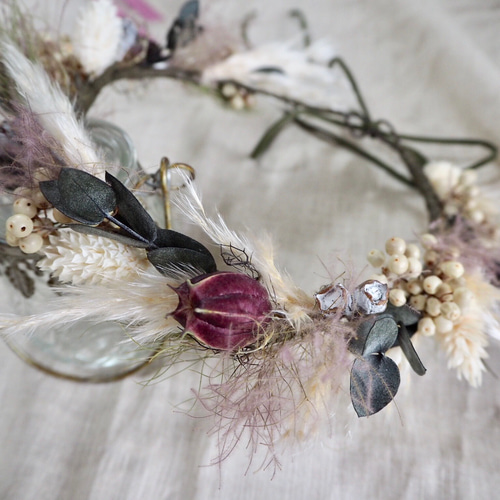 記念日を彩るドライフラワーの花かんむり&ミニブーケ purple ver. 雑貨  