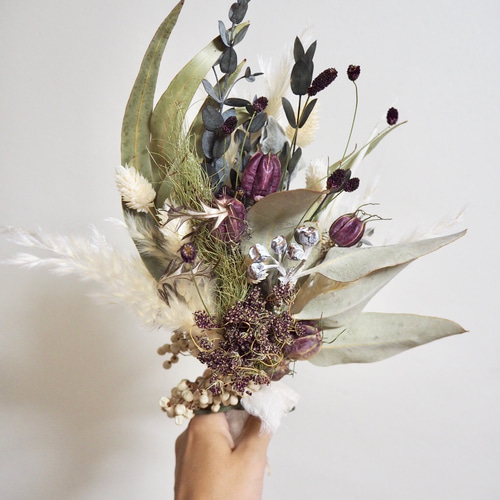 記念日を彩るドライフラワーの花かんむり&ミニブーケ purple ver. 雑貨  