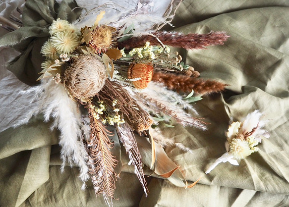 記念日を彩るドライフラワー 秋色ブーケ&ブートニア ブーケ pitoiro  