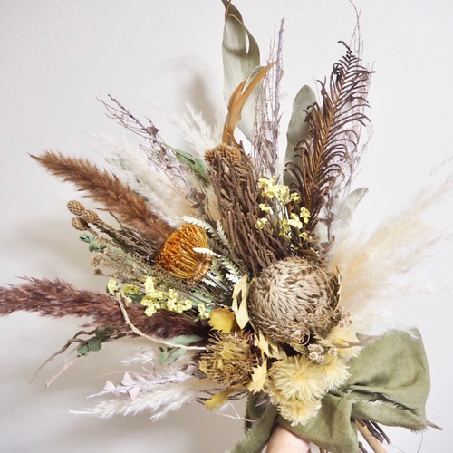 記念日を彩るドライフラワー 秋色ブーケ&ブートニア ブーケ pitoiro  